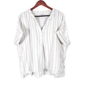 Madewell Women’s Shirt Multicolor Stripe Dolman V-Neck Cotton Tunic XL Coastal
